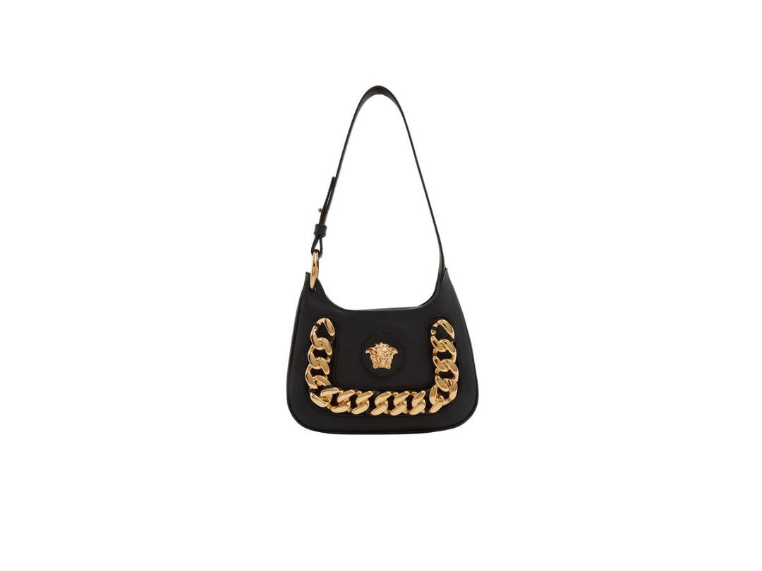Versace Versace La Medusa Small Hobo Bag In Grained Calf Leather With Gold-Tone Hardware Black