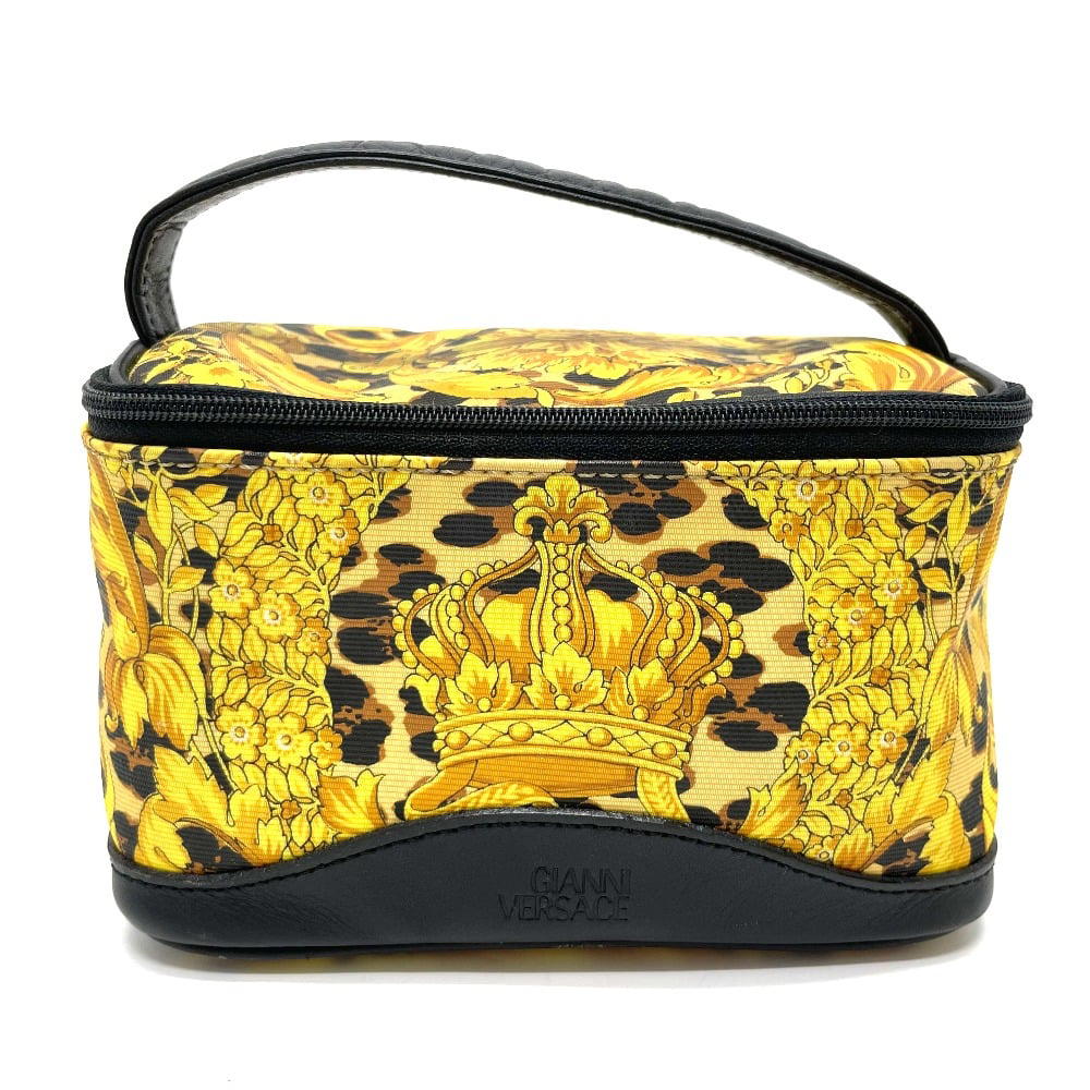 Versace VERSACE Leopard Hand Bag Vanity bag PVC/Leather Yellow x Black