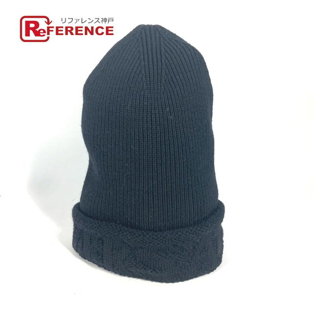 Versace VERSACE logo beanie hat knit hat knit cap Knit hat wool Black - view 1