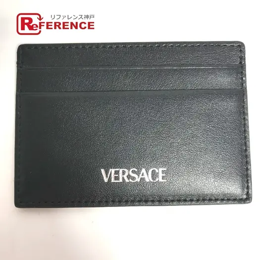 Buy VERSACE logo Business Card Holder Pass Case Card Case Leather Black at Sasom – Authentic and Ready to Ship