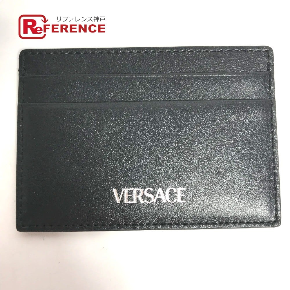 Versace VERSACE logo Business Card Holder Pass Case Card Case Leather Black