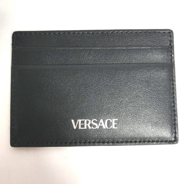 Versace VERSACE logo Business Card Holder Pass Case Card Case Leather Black - view 2