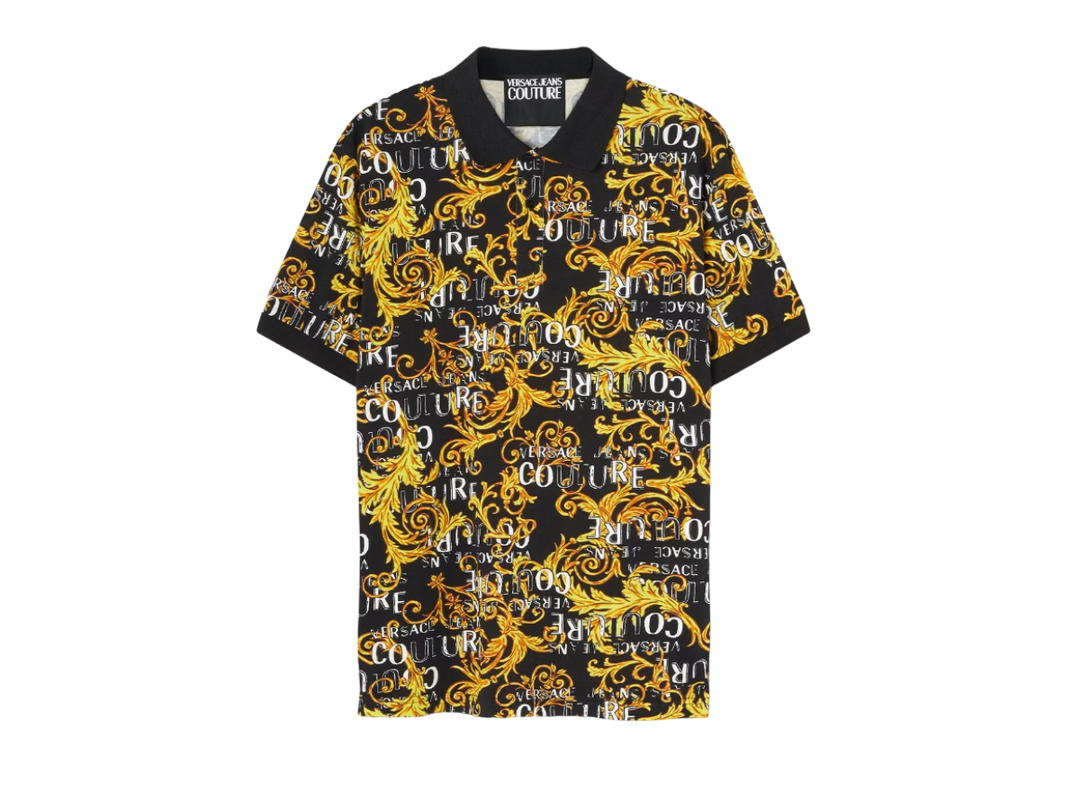 Versace Versace Logo Couture Polo Shirt Black Gold