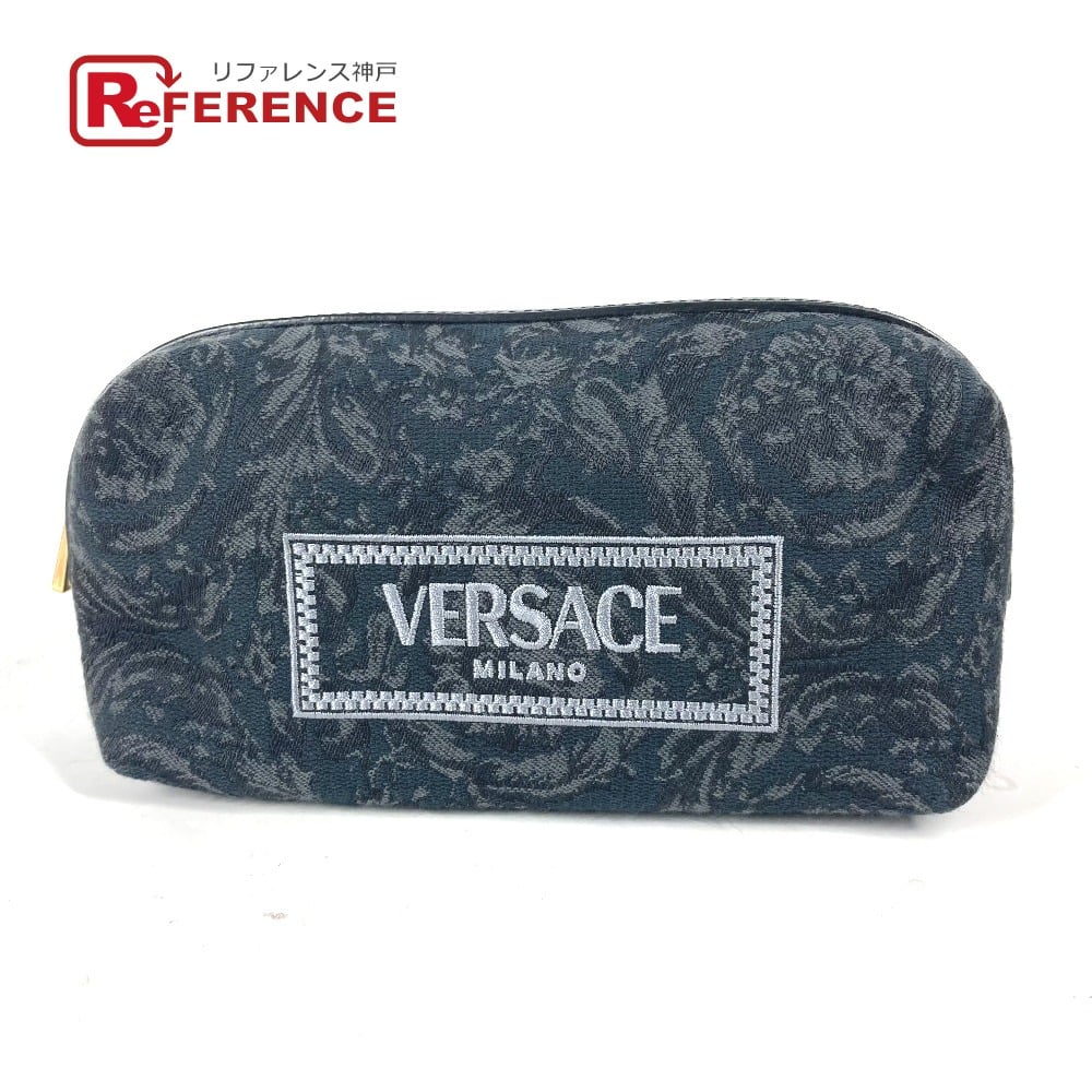 Versace VERSACE logo Makeup Cosmetics Pouch Multi pouch Canvas BlackBased/gray Unused