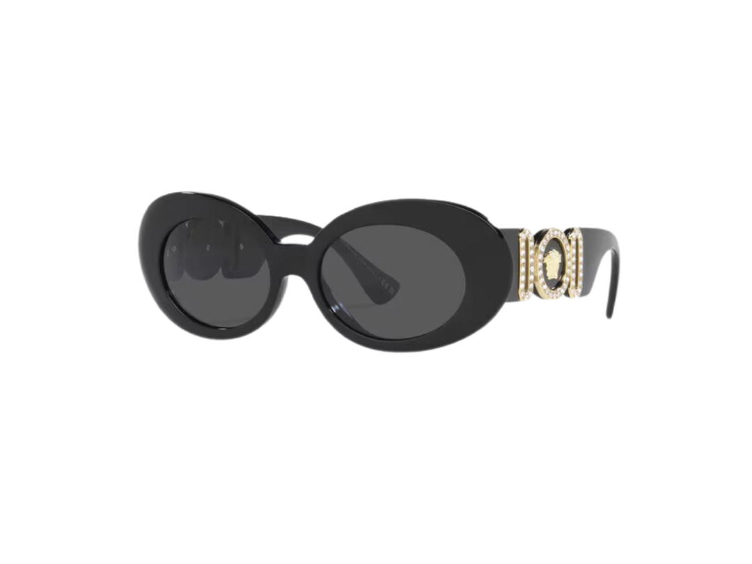 Versace Versace Medusa Biggie Oval Sunglasses In Black Dial With Versace Logo With Wide Medusa-Embellished Temples Black