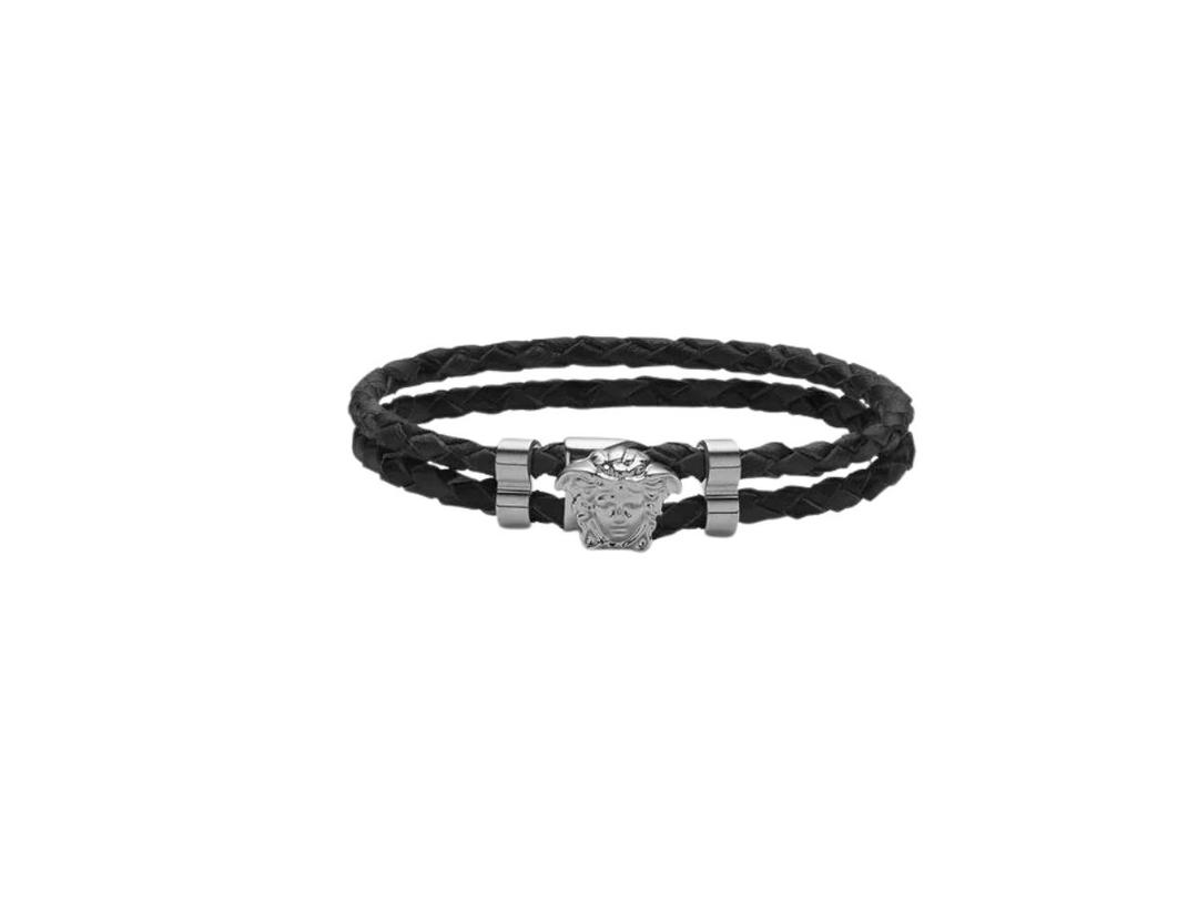 Versace Versace Medusa Braided Leather Bracelet Double Strap Black