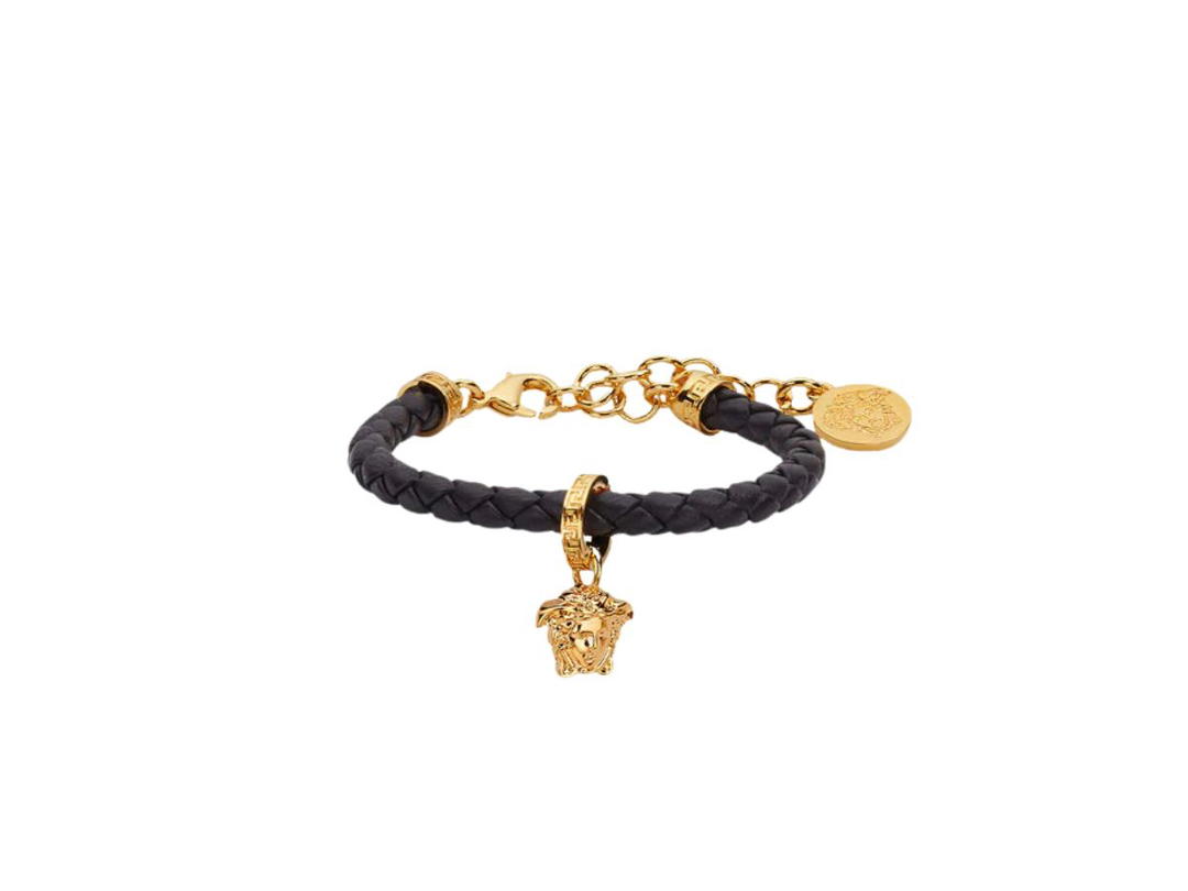 Versace Versace Medusa Braided Leather Bracelet Lobster Clasp Gold