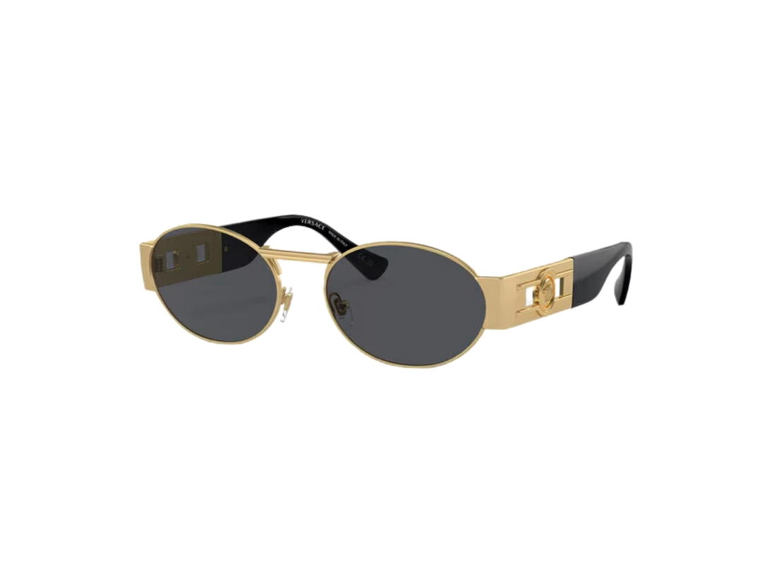 Versace Versace Medusa Deco Oval Sunglasses In Gold-Tone Metal Frame With Dark Gray Lens And Medusa Hardware Black Gold