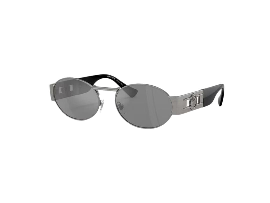 Versace Versace Medusa Deco Oval Sunglasses In Gunmetal Metal Frame With Mirorr Silver-Tone Lens And Medusa Hardware Metallic