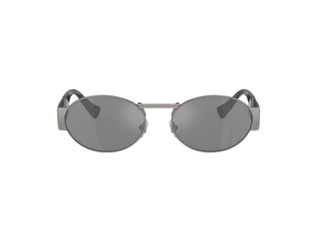 Versace Versace Medusa Deco Oval Sunglasses In Gunmetal Metal Frame With Mirorr Silver-Tone Lens And Medusa Hardware Metallic - view 2