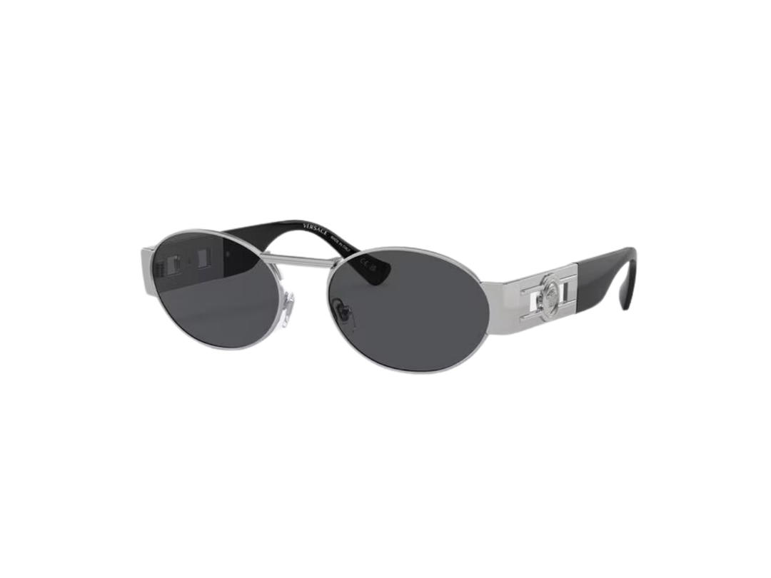 Versace Versace Medusa Deco Oval Sunglasses In Silver-Tone Metal Frame With Dark Grey Lens And Medusa Hardware Black Silver
