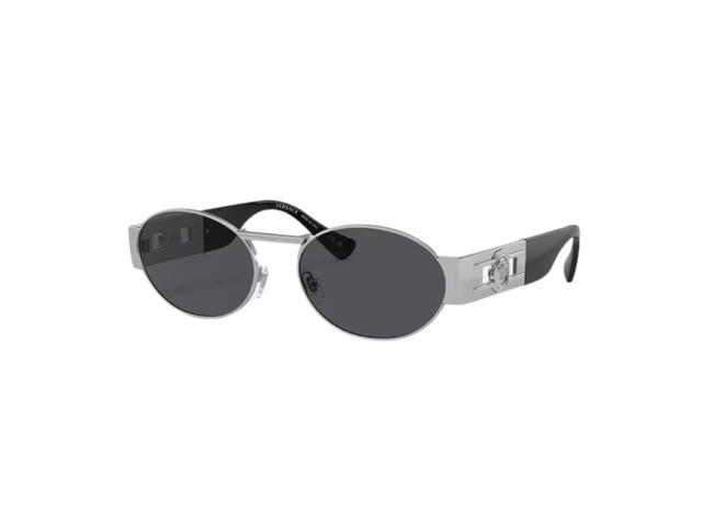 Versace Versace Medusa Deco Oval Sunglasses In Silver-Tone Metal Frame With Dark Grey Lens And Medusa Hardware Black Silver - view 1