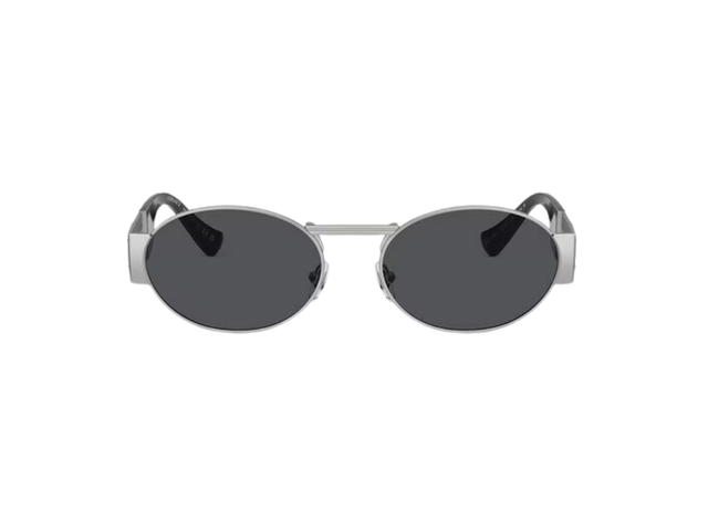 Versace Versace Medusa Deco Oval Sunglasses In Silver-Tone Metal Frame With Dark Grey Lens And Medusa Hardware Black Silver - view 2