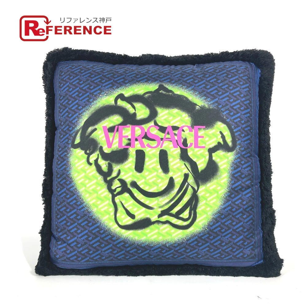 Versace VERSACE medusa logo pillow pillow interior cushion silk blue/Green x Black