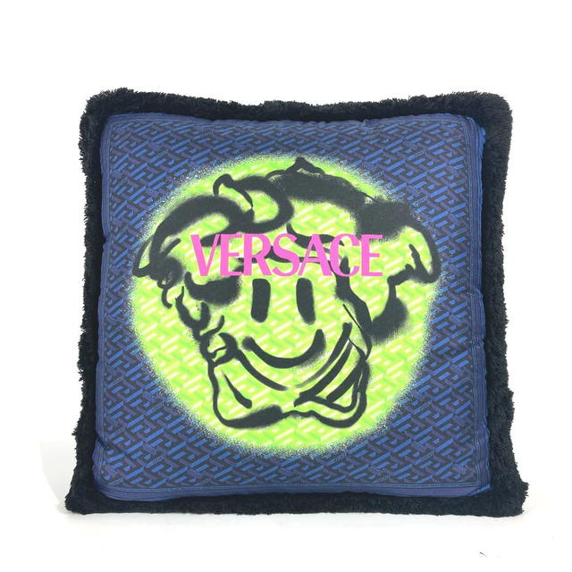Versace VERSACE medusa logo pillow pillow interior cushion silk blue/Green x Black - view 2