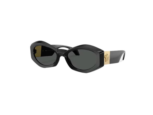 Versace Versace Medusa Plaque Geometric Sunglasses In Black Frame With Dark Gray Lens Medusa Hardware Black Gold - view 1
