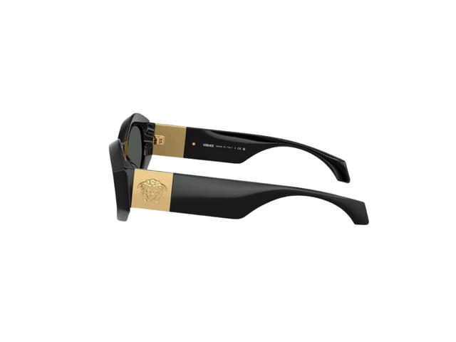 Versace Versace Medusa Plaque Geometric Sunglasses In Black Frame With Dark Gray Lens Medusa Hardware Black Gold - view 3
