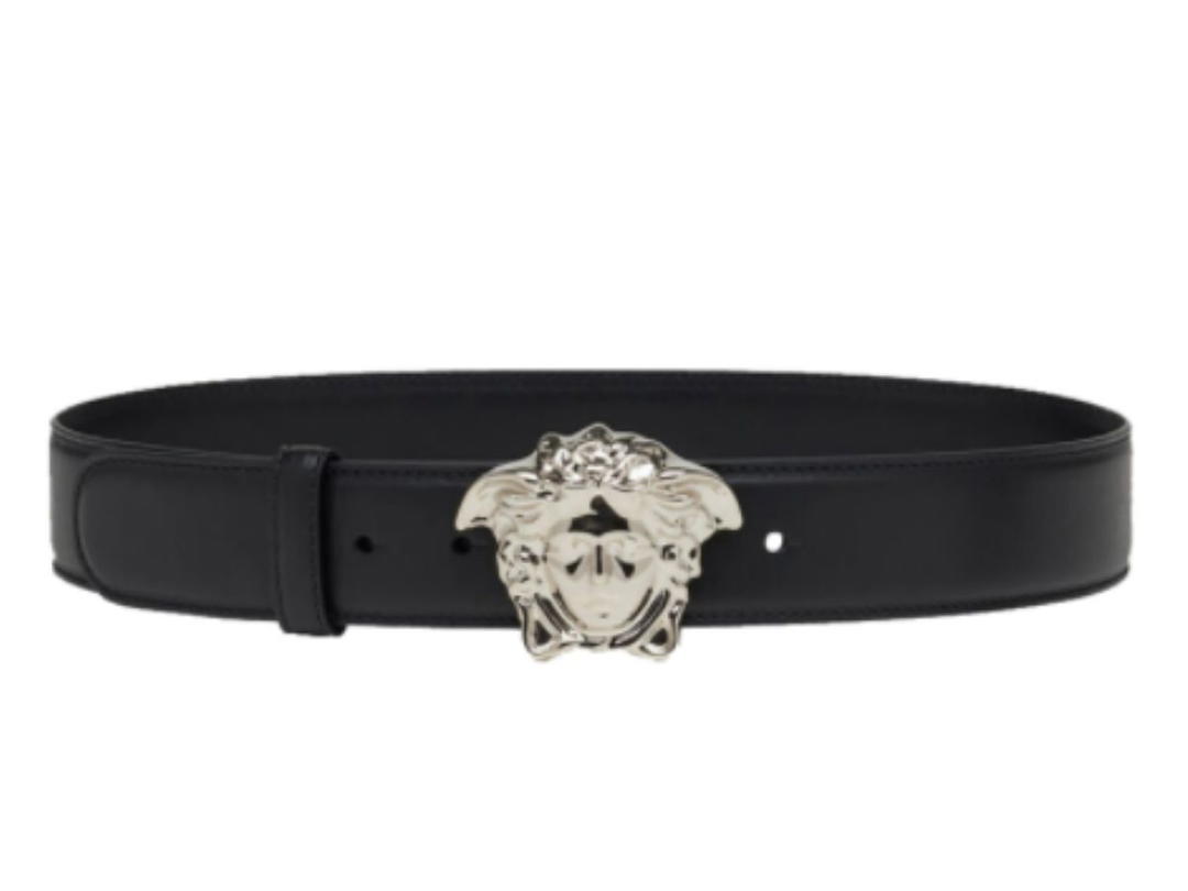Versace Versace Palazzo Belt Calf Leather Black in Calfskin with Silver-tone