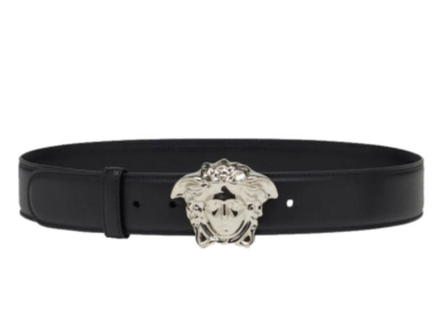 Versace Versace Palazzo Belt Calf Leather Black in Calfskin with Silver-tone - view 1