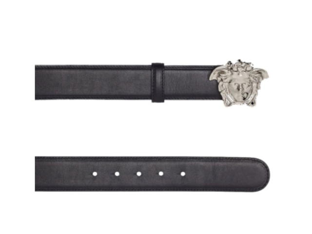 Versace Versace Palazzo Belt Calf Leather Black in Calfskin with Silver-tone - view 2