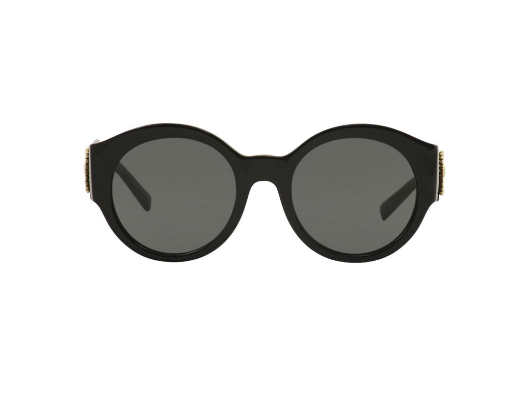 Versace Versace Round Sunglasses In Black Acetate-Gold Round Logo With Grey Lens