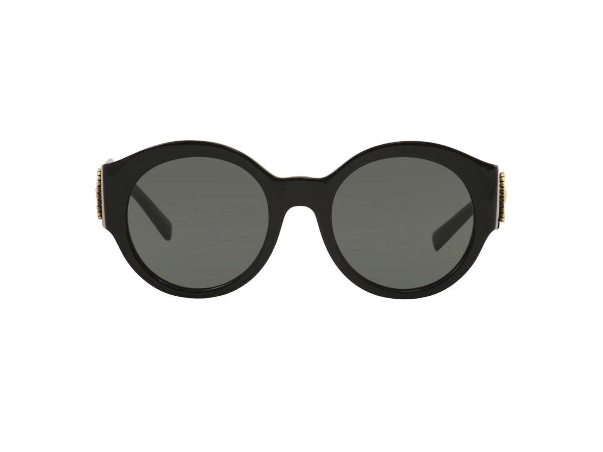 Versace Versace Round Sunglasses In Black Acetate-Gold Round Logo With Grey Lens