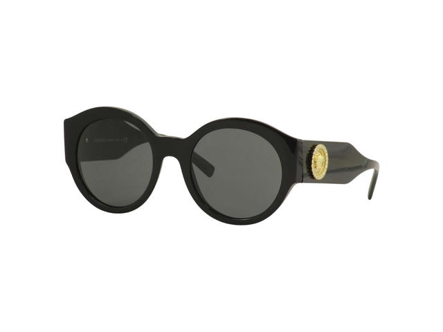 Versace Versace Round Sunglasses In Black Acetate-Gold Round Logo With Grey Lens - view 2