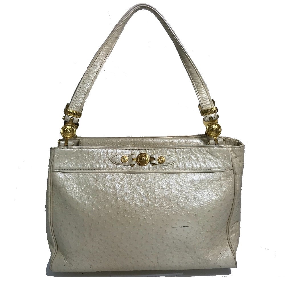 Versace VERSACE Sunburst embossed Shoulder Bag Leather Beige