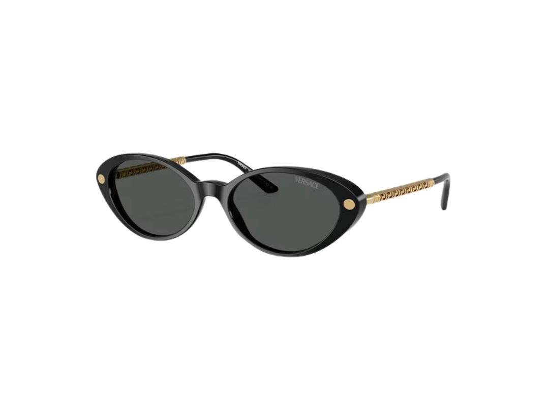 Versace Versace Tubular Greca Oval Sunglasses In Black Acetate Frame With Dark Gray Lens Black Gold
