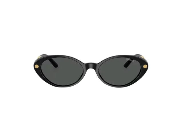 Versace Versace Tubular Greca Oval Sunglasses In Black Acetate Frame With Dark Gray Lens Black Gold - view 2