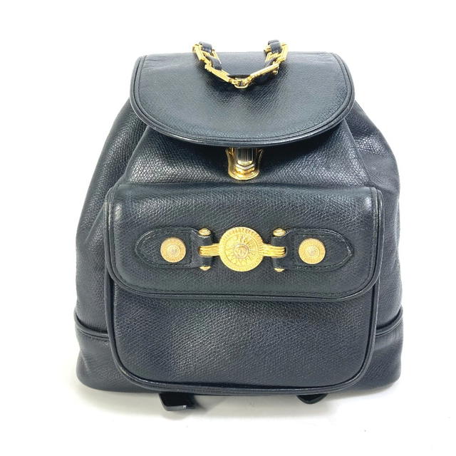 Versace VERSACE vintage Logo Chain Sunburst backpack bag Leather Black/Gold - view 1