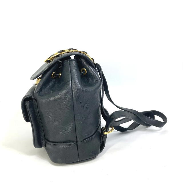 Versace VERSACE vintage Logo Chain Sunburst backpack bag Leather Black/Gold - view 4