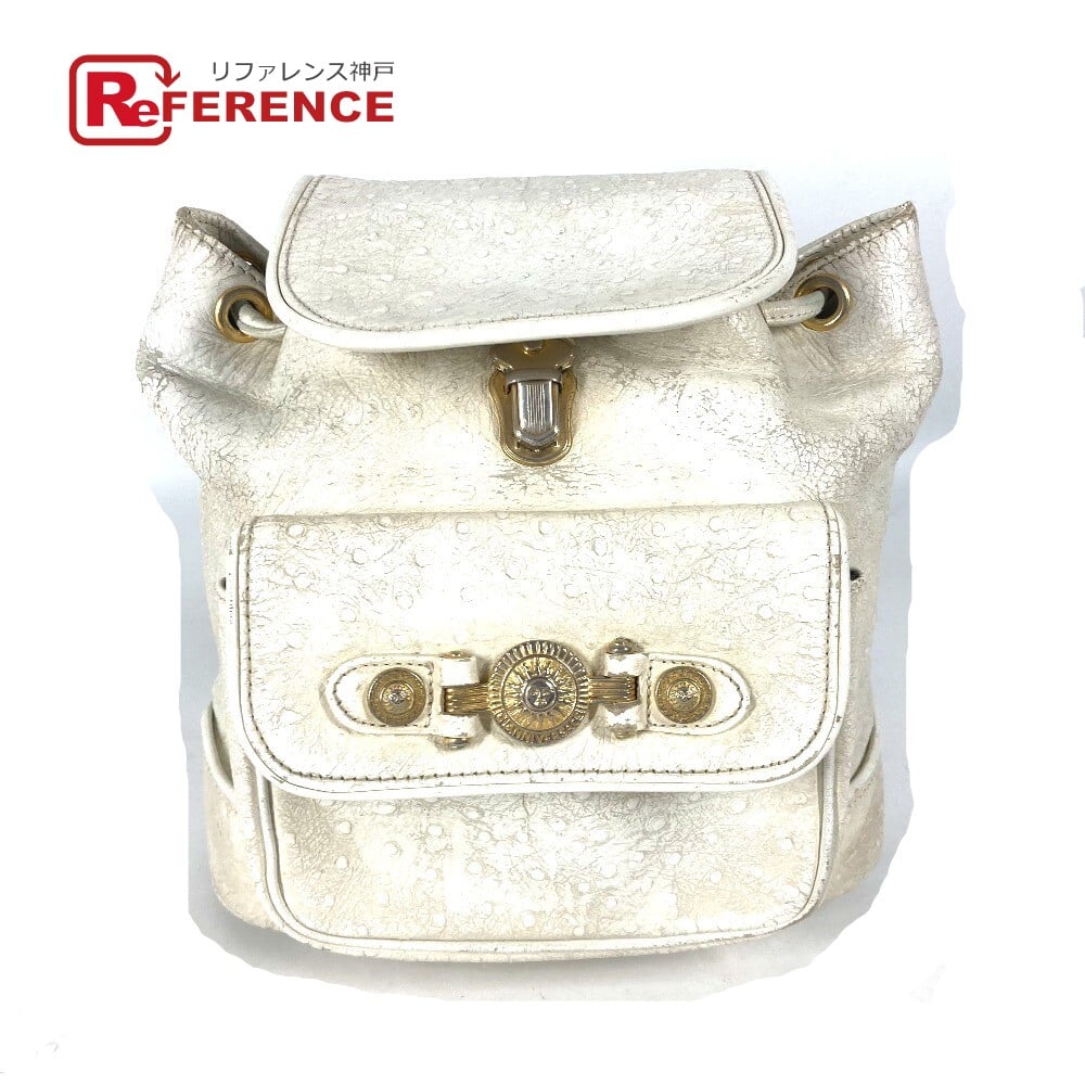 Versace VERSACE vintage Sunburst Backpack Bag Chain Backpack Embossed Leather Ivory/Gold