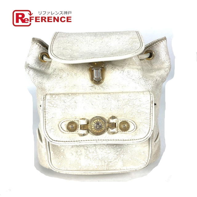 Versace VERSACE vintage Sunburst Backpack Bag Chain Backpack Embossed Leather Ivory/Gold - view 1