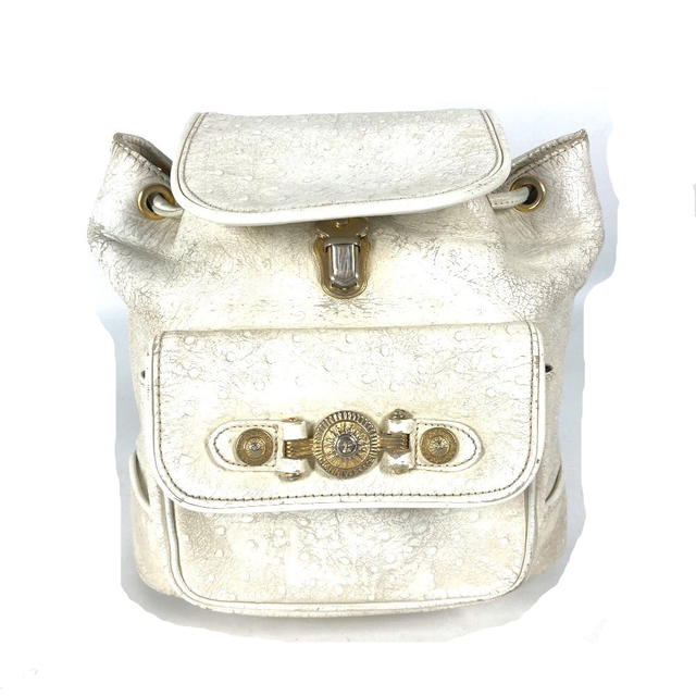 Versace VERSACE vintage Sunburst Backpack Bag Chain Backpack Embossed Leather Ivory/Gold - view 2