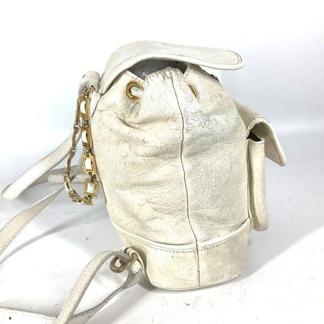 Versace VERSACE vintage Sunburst Backpack Bag Chain Backpack Embossed Leather Ivory/Gold - view 5