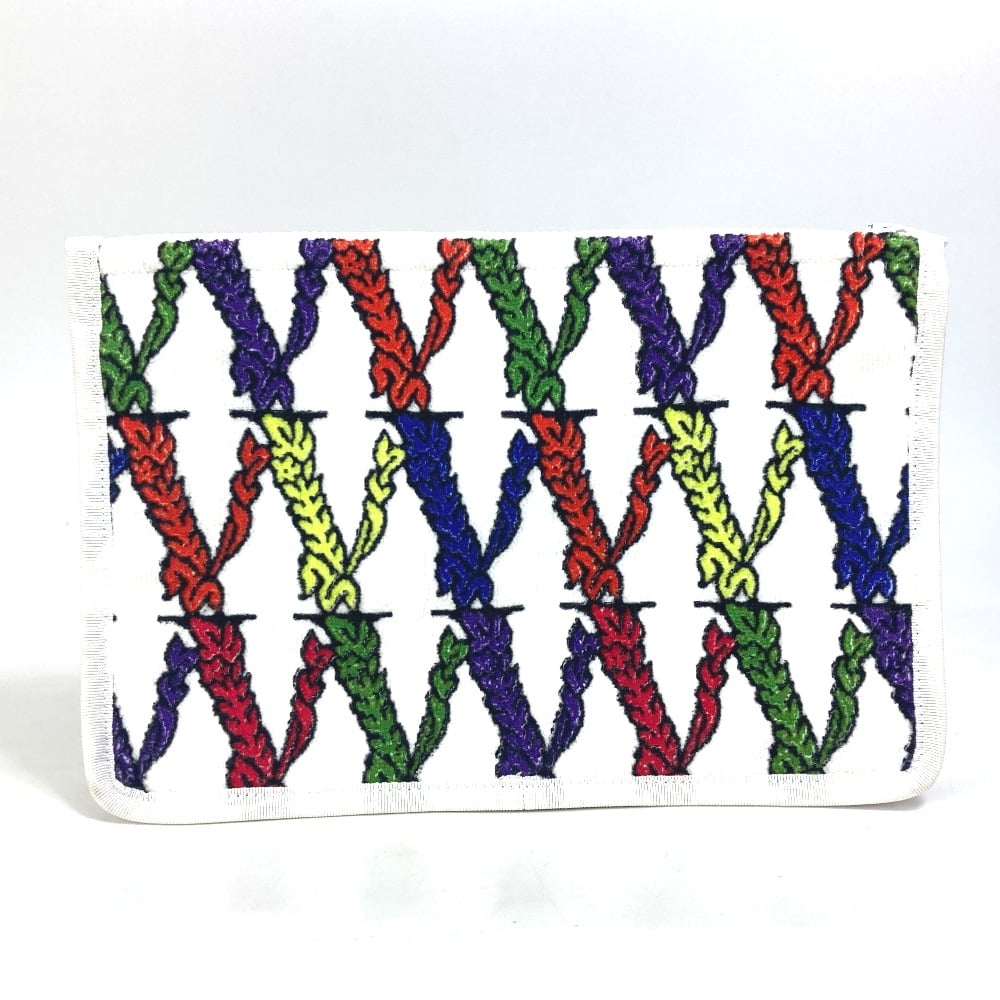 Versace VERSACE Virtus logo Pouch Clutch bag pile White/Multicolore
