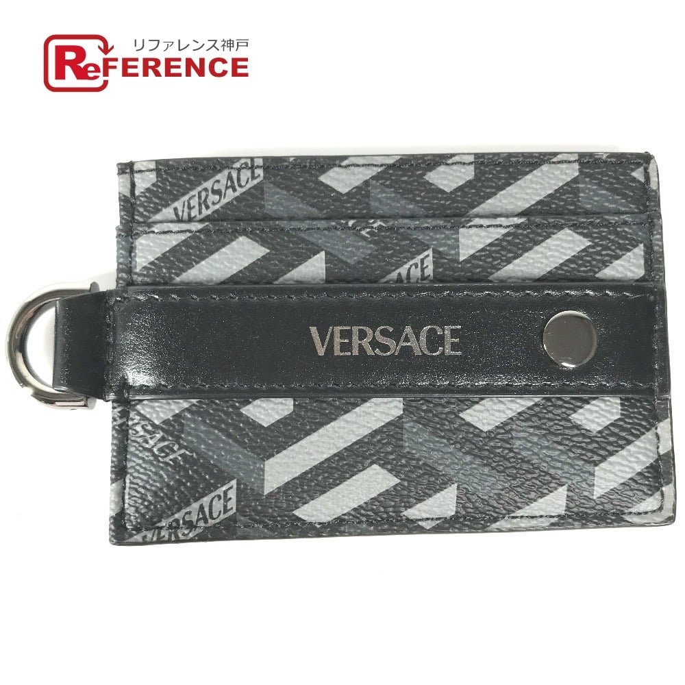 Versace VERSACE With D-ring logo Business Card Holder Pass Case Card Case