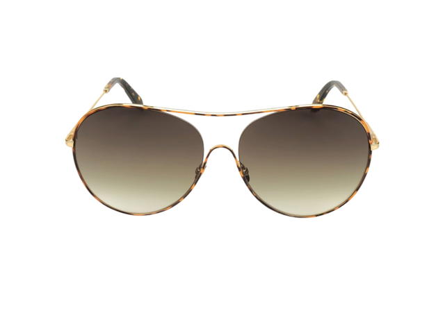 Victoria Beckham Victoria Beckham Round Glasses In Gold-Havana Metal Frame With Brown Gradient Lens - view 1