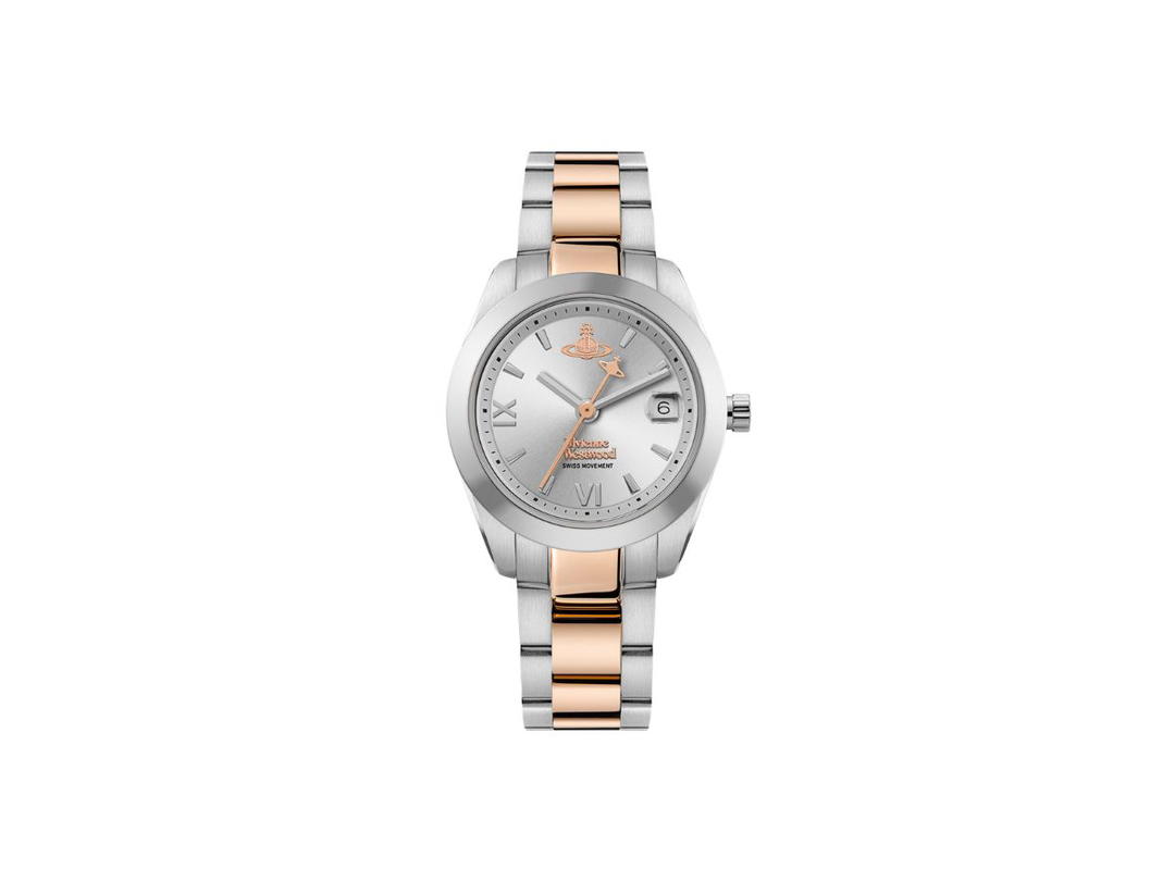 Vivienne Westwood Vivienne Westwood Fenchurch 37 MM In Round Face With Silver-Tone Hardware Silver-Rose Gold