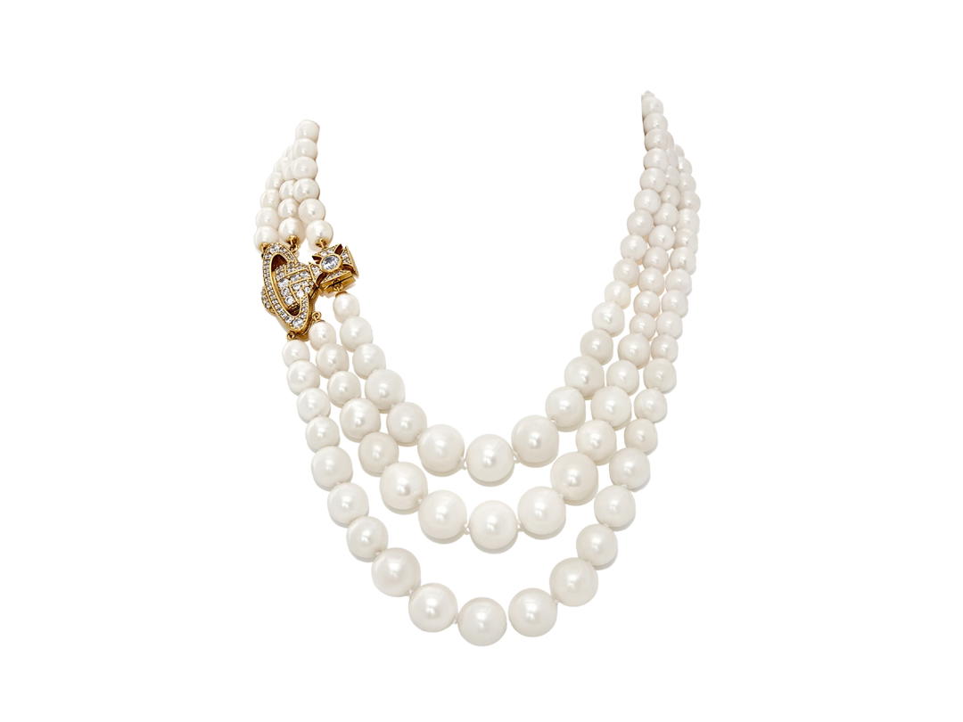 Vivienne Westwood Vivienne Westwood Graziella Three Row Pearl Necklace In Brass-Pearl With Gold-tone Color