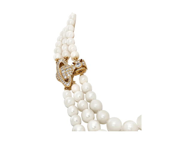 Vivienne Westwood Vivienne Westwood Graziella Three Row Pearl Necklace In Brass-Pearl With Gold-tone Color - view 2