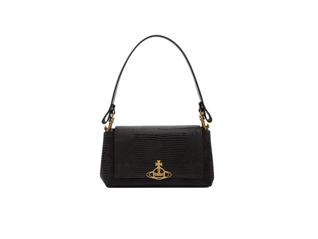 Vivienne Westwood Vivienne Westwood Hazel Medium Handbag In Calf Leather With Lizard Embossed Finish Black