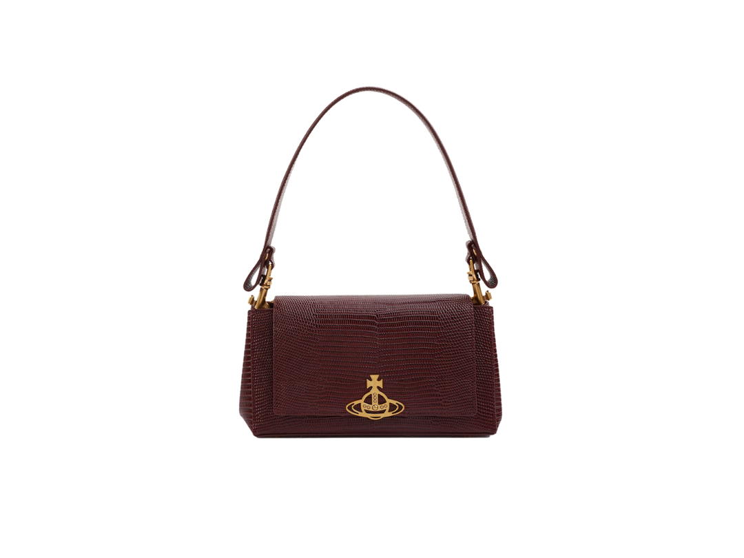 Vivienne Westwood Vivienne Westwood Hazel Medium Handbag In Calf Leather With Lizard Embossed Finish Burgundy