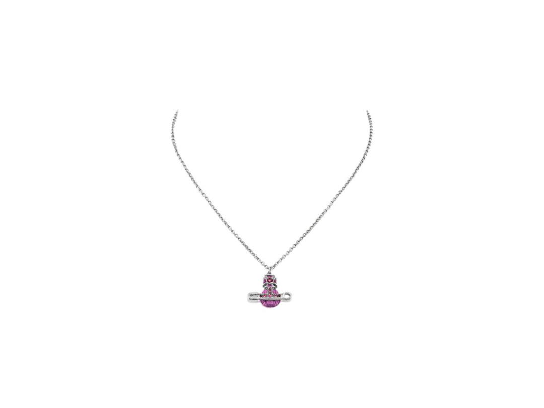 Vivienne Westwood Vivienne Westwood Kitty Pendant Platinum-Rose Crystal-Rose Enamel