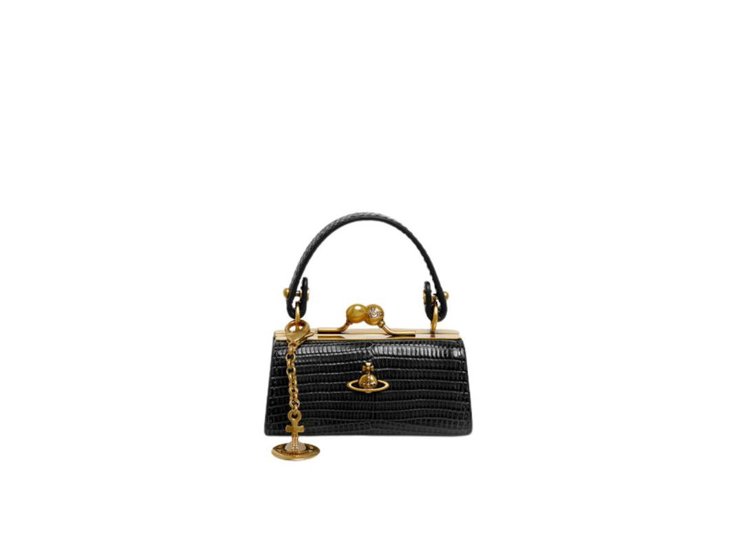 Vivienne Westwood Vivienne Westwood Lizard Doll Bag In Lizard-Embossed Finish With Metal Hardware And Branding Black