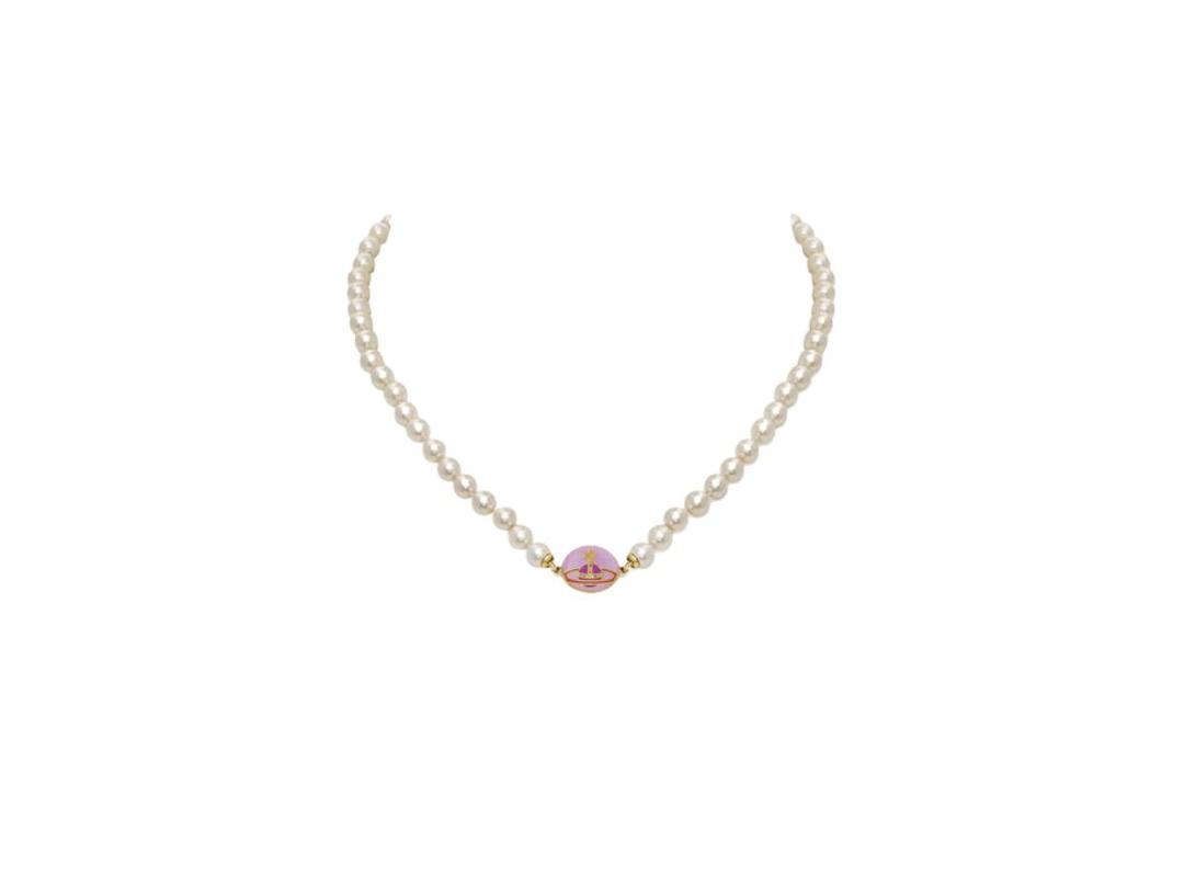 Vivienne Westwood Vivienne Westwood Loelia Necklace Gold-Magenta Enamel-Creamrose Pearl