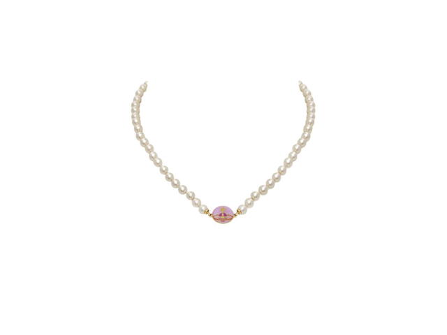 Vivienne Westwood Vivienne Westwood Loelia Necklace Gold-Magenta Enamel-Creamrose Pearl - view 1
