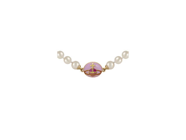 Vivienne Westwood Vivienne Westwood Loelia Necklace Gold-Magenta Enamel-Creamrose Pearl - view 2