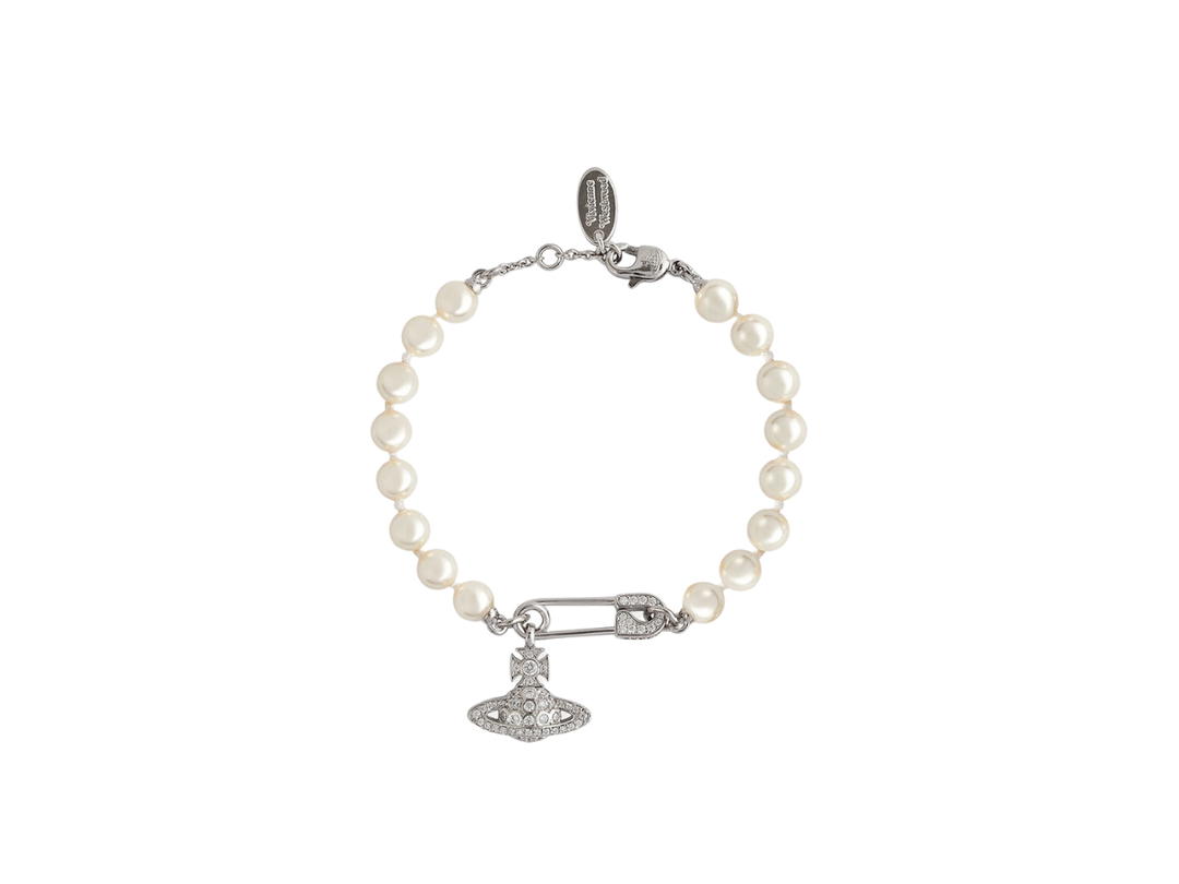 Vivienne Westwood Vivienne Westwood Lucrece Pearl Bracelet In Platinum Hardware With Light Creamrose Pearl White Cz